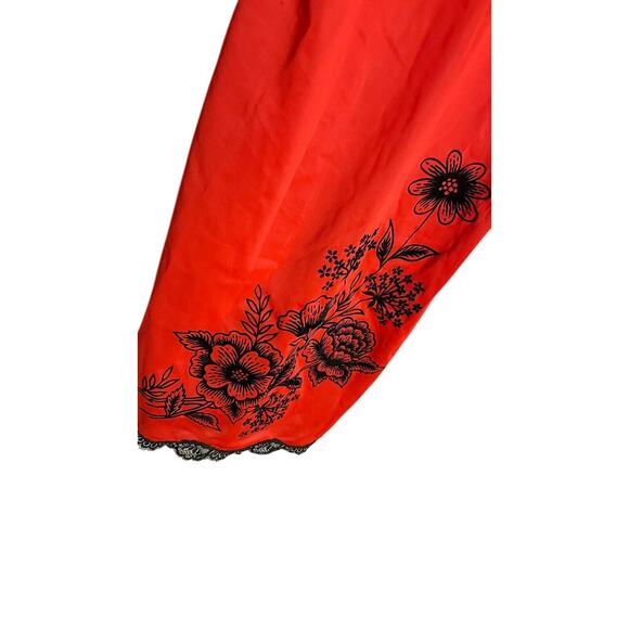 50s 60s Vintage Charmode Deep Orange Black Flocked Floral Lace Slip Dress 32 - Picture 2 of 5